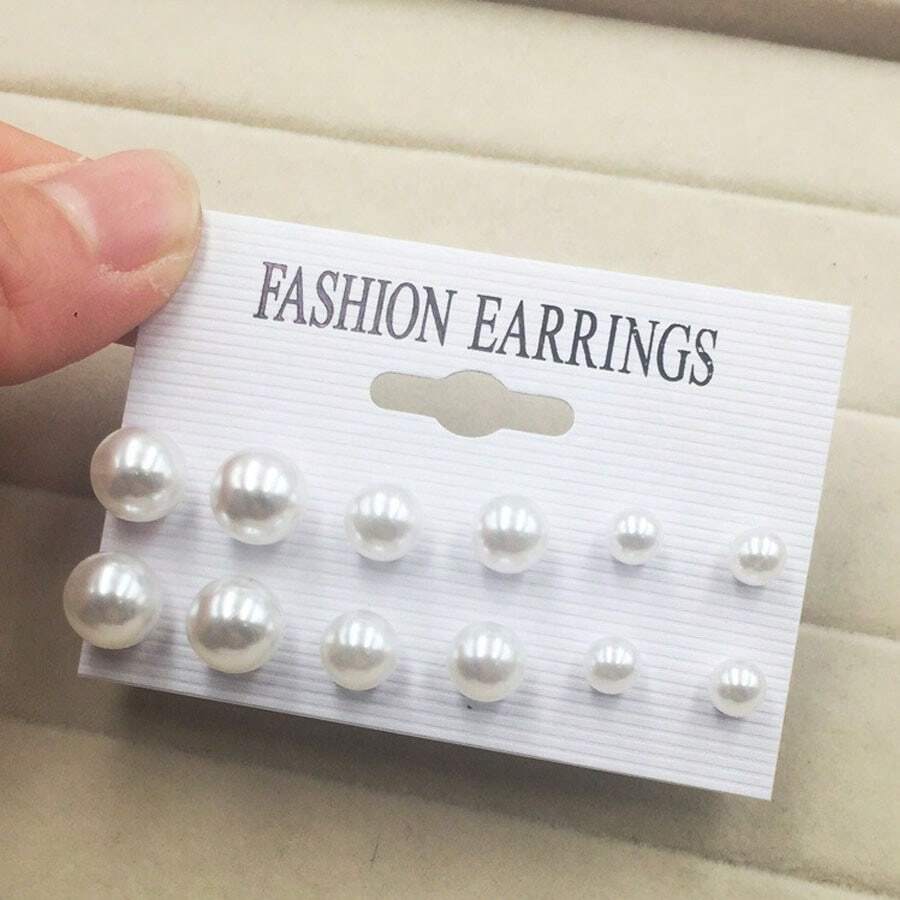 12pcs Faux Pearl Stud Earrings Set - White - View 1