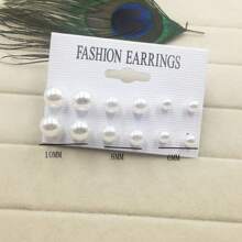 12pcs Faux Pearl Stud Earrings Set - White - View 4