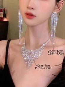 Galaxy Twinkling Chandelier Earrings, Rhinestone Tassel Pendant Necklace, Suitable For Parties, Birthdays, Weddings And Other Occasions