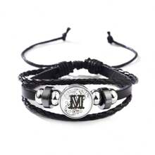 1 件歐美經典風格簡約男女通用手鍊,附 26 個英文字母皮革錶帶,真石串珠手鍊 - 黑色 - 查看 24