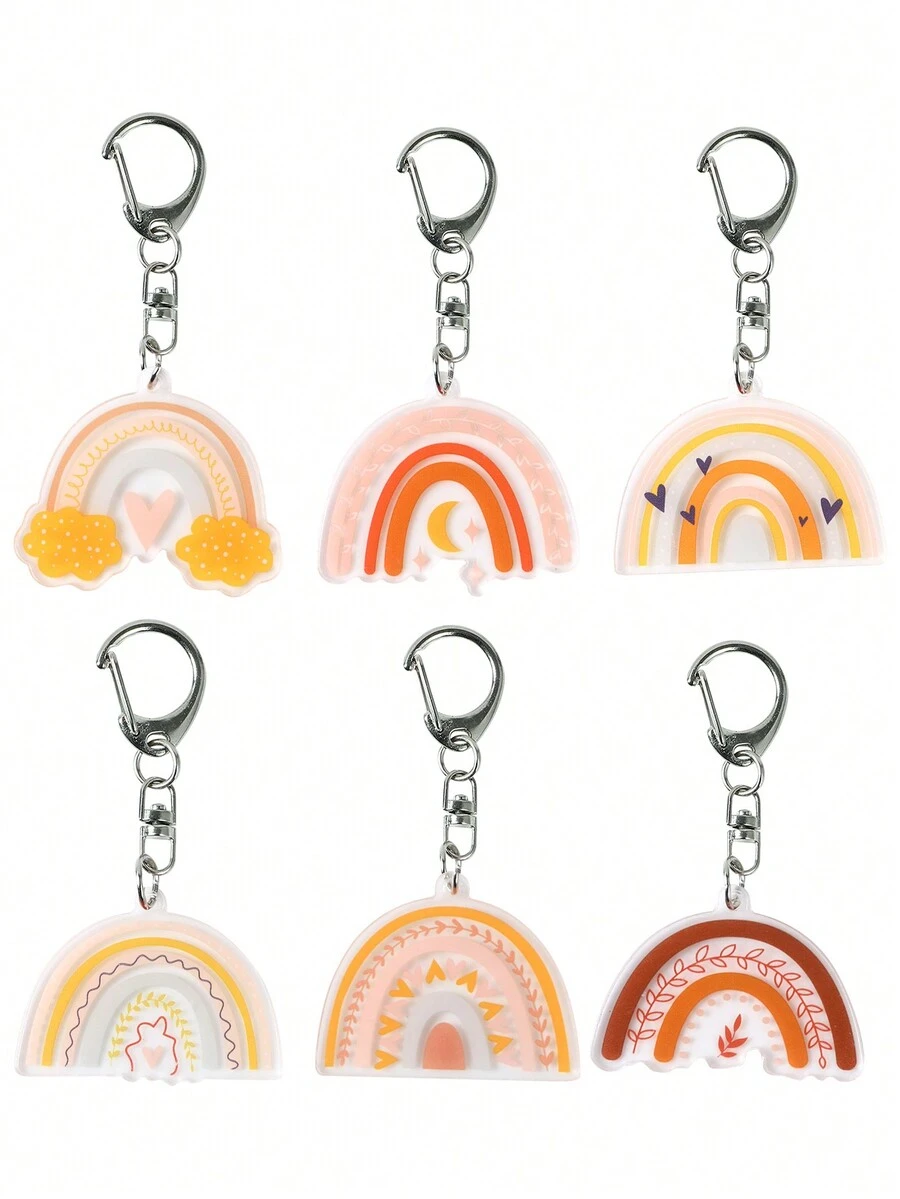 6pcs Bohemian Rainbow Style Keychains, Key Chains, Party Decorations, Birthday Party Gifts, Keyring, Bag Charms - Multicolor - View 1