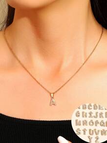 1對女士英文信件吊墜項鍊,適合約會或送禮 - 彩色 - 查看 1