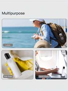 5 个 6.7 盎司透明塑料可再填充瓶，带黑色圆盘顶盖，透明塑料空挤压瓶，带圆盘顶翻盖，旅行容器小型防漏挤压瓶，带黑色翻盖，适用于洗漱用品、洗发水、乳液、护发素、旅行装化妆品、居家旅行、黑色 50ml/80ml/100ml//150ml/200ml，便携式配件收纳 - 黑色 - 查看 4