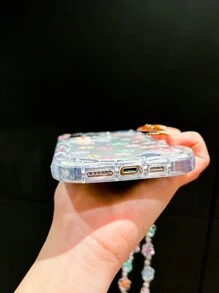 1个花卉图案TPU可爱防震彩色气泡透明波浪边手机壳，兼容苹果11/12/13/14/15/16/13 Pro Max/14 Plus/15 Pro Max/XS/XR/17 Pro Max，带花珠挂绳，春季礼物 - 彩色 - 查看 3