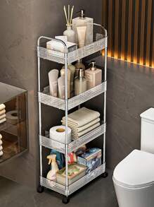 1 pieza Estantería de cocina independiente con ruedas, carro de almacenamiento simple y de varios niveles para espacios estrechos, apta para baño, dormitorio y lavadero, fácil de mover con diseño sencillo para decoración exterior