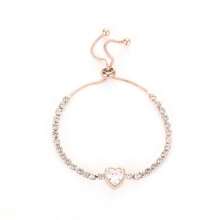 Fashionable Rose Gold Heart Charm Bracelet With Cubic Zirconia - Rose Gold - View 1
