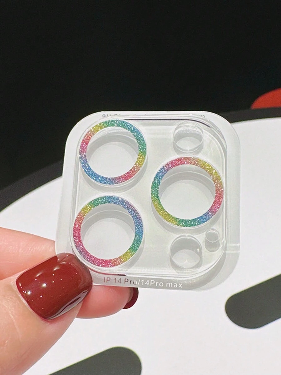 1 Pieza Película De Lente De Cámara Resistente A Los Arañazos Decorada Con Flash Compatible Con Iphone - Multicolor - Ver 1