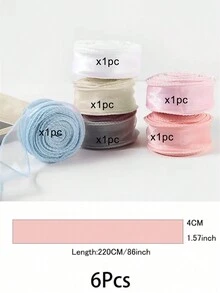 6 cái 4CM Có dây Chiffon Ruy băng mỏng Đàn organza Đối với Giáng sinh Trang trí đám cưới Qủa tặng Đóng gói Dây Quấn Nơ Vòng hoa Đồ thủ công DIY - Hồng - Xem 2