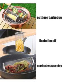 1 st BBQ-cylinder i rostfritt stål för picknick, camping, grillning av bröd, kött och grönsaker - Silver - Visa 3