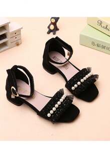 1pair Fashionable High-Heeled Faux Pearl Sandals Suitable For Summer