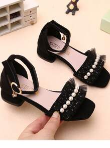 1pair Fashionable High-Heeled Faux Pearl Sandals Suitable For Summer