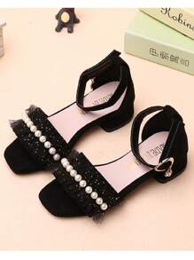 1pair Fashionable High-Heeled Faux Pearl Sandals Suitable For Summer