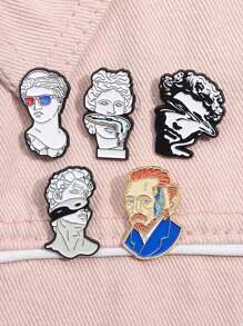 5pcs Creative Celebrity Exquisite Sculpture Art Form Personalized Alloy Badge Backpack Hat Niche All-In-One Medal - Multicolor - View 1