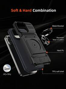 Habyby Compatible With IPhone Cases For Men Men Armor Card Case With Magnetic Ring Holder Compatible With IPhone & Compatible With Samsung 24 Series - Black - View 5