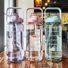 1pc 2l Bottle With Straw For Girls, Portable Travel Water Bottle With Time Marker For Fitness, Biking, Summer - Purple - View 5