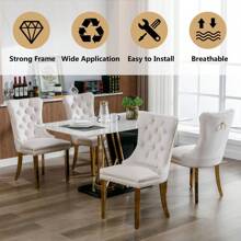 4 Piece Set Velvet Upholstered Dining Chairs, Wingback Armless Side Chairs Button Tufted With Gold/Silver Stainless Steel Plating Legs For Kitchen Dining Room. - Beige - View 9
