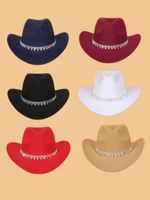 1pc Western-Style Felt Wide Brim Cowboy Hat For Women And Men, Perfect For Outdoor Parties And Music Festivals. Great Gift For Someone With A Head Circumference Of 22.44 Inches And A Slender Build. Halloween - B - View 5