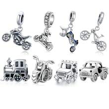 WOSTU 1pc 925 Sterling Silver Vintage Car Train Bead Cool Motorcycle Bicycle Pendant Charm Fit Women Female DIY Braclete And Necklace Fine Jewelry Making