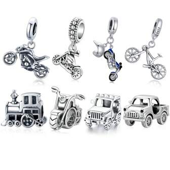WOSTU 1pc 925 Sterling Silver Vintage  Car Train Bead Cool Motorcycle Bicycle Pendant Charm Fit Women Female DIY Braclete And Necklace Fine Jewelry Making