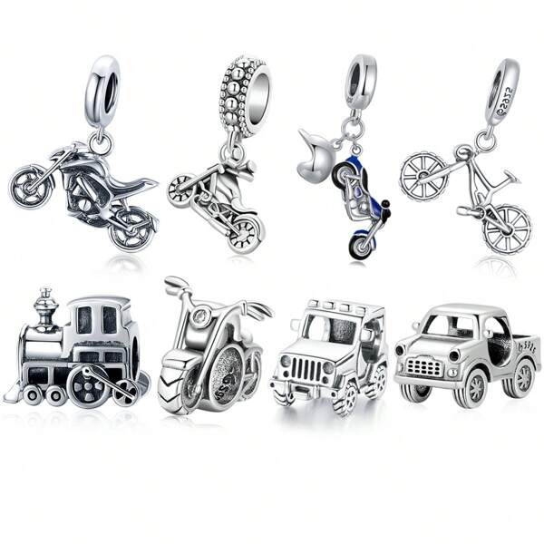 WOSTU 1 Pieza Joyería Fina De Fabricación Diy Para Mujeres Con Colgante De Motocicleta Y Bicicleta Fresca Para Brazalete Y Collar, De Plata Esterlina 925