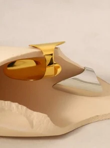 1pc Minimalist Stainless Steel Geometric Wide Band Golden Ring, Suitable For Daily Wear, Party, And Gift - Yellow Gold - View 3