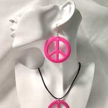 5pcs 70s 80s Women Hippie Costume Set Disco Outfit Women Peace Sign Earring Necklace Headband Dress For Party Cosplay (Pattern Position Is Random) - Multicolor - View 4