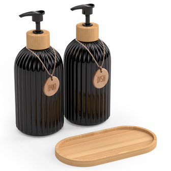 2 st snygga svartvita tvålpumpar i plast, med etiketter - Förvaringsbehållare för handtvål och tvål för bänkskiva - Tvålpump i plast för heminredning, heminredning, heminredning Badrumsinredning Höstdekor Tillbaka till skolan