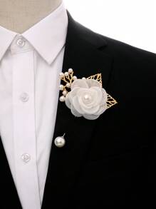 Broche unisex de flor de lirio y hoja decorativa con alfiler para bodas, fiestas y uso diario. - A - Ver 2
