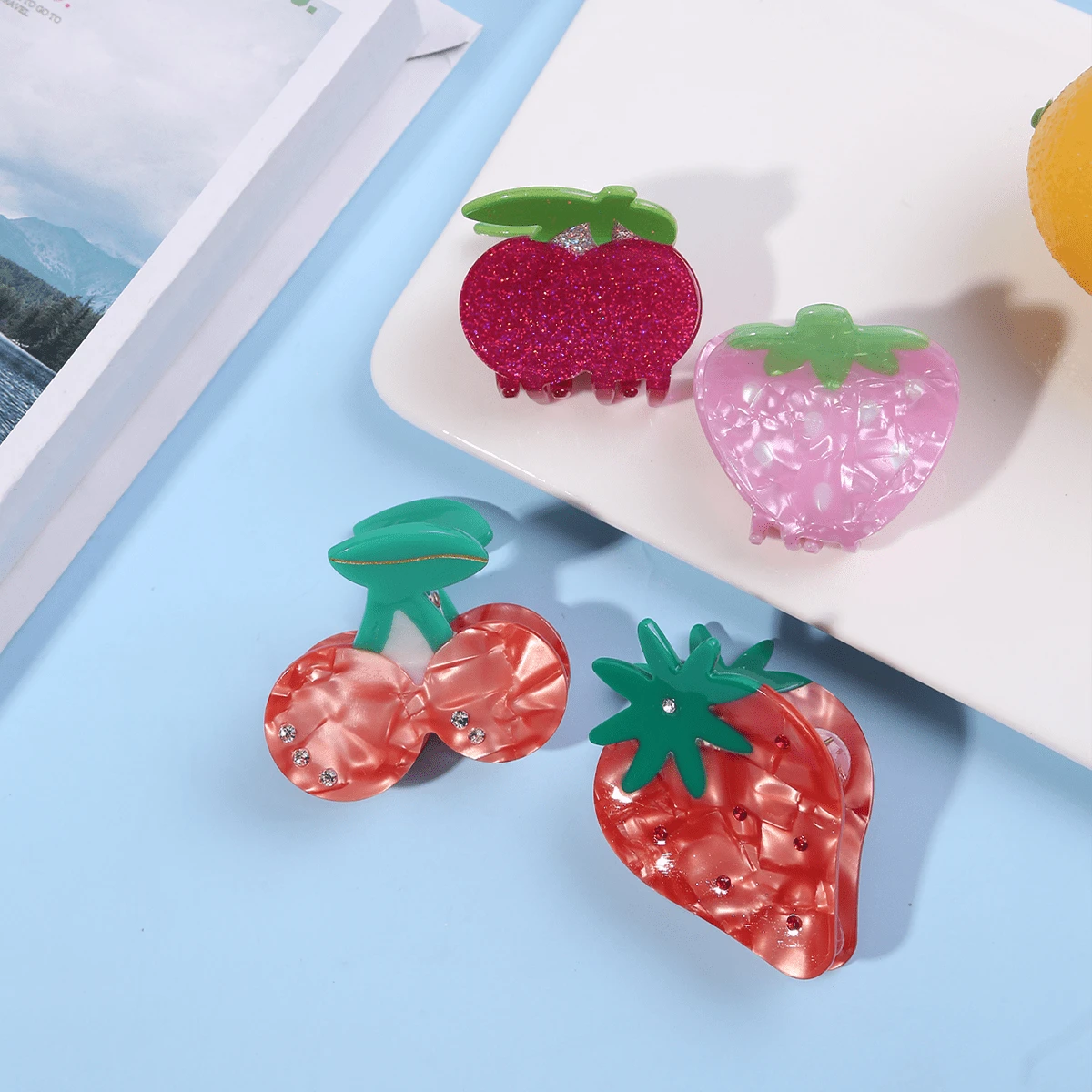 1 Bộ kẹp tóc theo chủ đề trái cây mùa hè tối giản có hình dâu, anh đào, chuối, bơ và dứa, thích hợp cho hàng ngày, tiệc tùng, lễ hội, kỳ nghỉ, quà tặng dễ thương - Nhiều màu - Xem 1