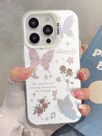 Sommar 1 st. Vit Kamera Lins - Färgrik Ihålighet Fjäril Imd    Telefonfall Kompatibel med iPhone 11/12/13/14