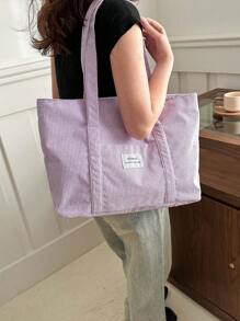 Corduroy Simple Solid Color Tote Bag For Student Commuting