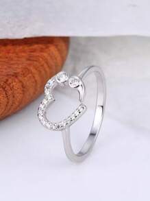 1 件 S925 纯银可爱精致心形锆石戒指，适合女士精美珠宝礼物 - 愛心戒指 - 查看 2