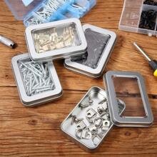 6pcs Metal Tin Box With Hinged Lid And Large Transparent Window For Storage, Suitable For Candles, Candies, Gifts, Incense And Treasures, Rectangle Shape - Silver - View 5