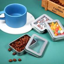 6pcs Metal Tin Box With Hinged Lid And Large Transparent Window For Storage, Suitable For Candles, Candies, Gifts, Incense And Treasures, Rectangle Shape - Silver - View 4