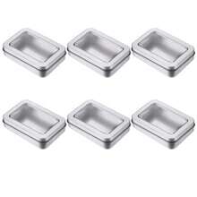 6pcs Metal Tin Box With Hinged Lid And Large Transparent Window For Storage, Suitable For Candles, Candies, Gifts, Incense And Treasures, Rectangle Shape - Silver - View 1