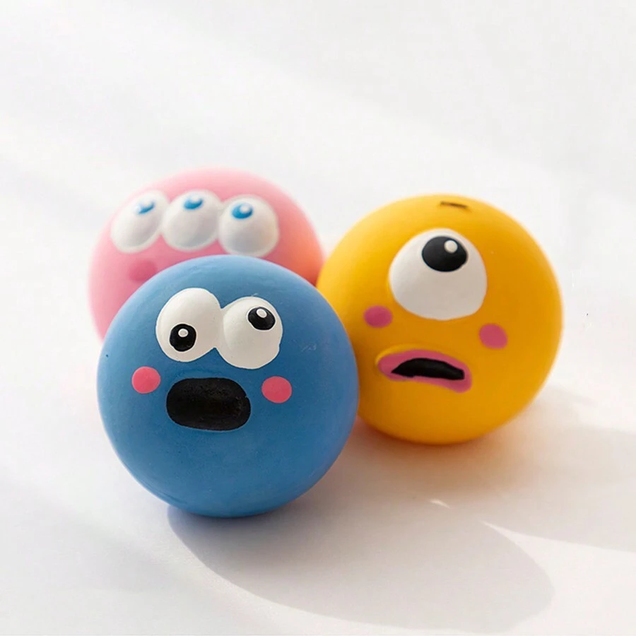 Cute Cartoon Dog Eye Sound Bite Puppy Toy Environmetally Friendly Latex Interactive Pet Toy Ball - Multicolor - View 1