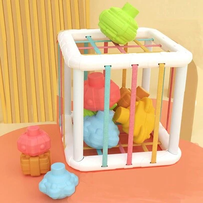 1 Set de Juguete Montessori para Niños Clasificador de Formas ABS, Cubo de Colores Grande de 14cm y 6 Formas Sensoriales Multitexturadas para Desarrollo de Habilidades y Diversión Educativa, Ideal como Regalo de Cumpleaños para Edades 0-3