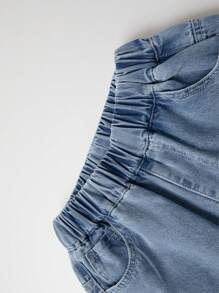 年輕男孩牛仔短褲，夏季休閒中長褲，2024年新款男童百慕大短褲，時尚 - 淺色水洗藍 - 查看 4