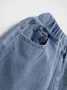 年輕男孩牛仔短褲，夏季休閒中長褲，2024年新款男童百慕大短褲，時尚 - 淺色水洗藍 - 查看 5