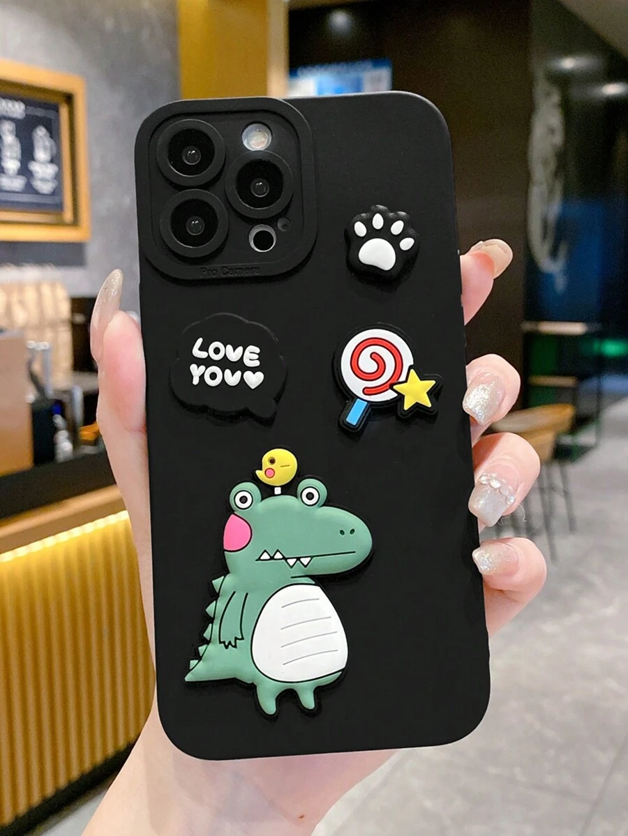 1 Miếng Khủng long Và Kẹo mút 3D Trang trí Thiên sứ Mắt Ốp lưng & bao da điện thoại Tương thích với - màu đen - Xem 1