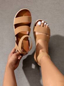 Women'S Open Toe Elastica Ankle Strap Espadrille Dressy Flatform Wedge Sandals Elastic Ankle Strap Platform Sandals - 駝色 - 查看 5