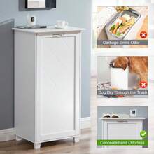 Tilt Out Kitchen Trash Bin Cabinet, Dog Proof Garbage Can With Wood Holder Free Standing Recycling, White - 白色 - 查看 6
