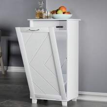Tilt Out Kitchen Trash Bin Cabinet, Dog Proof Garbage Can With Wood Holder Free Standing Recycling, White - 白色 - 查看 5