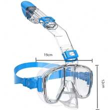 潛水面具可折疊抗霧浮潛面罩套裝,具有全干頂系統,適用於自由游專業浮潛裝備成人兒童 - 藍色 - 查看 5