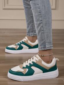 Mùa Hè Mới Xuất Hiện Cho Nữ Màu Sắc Tương Phản Giày Thể Thao Ngoài Trời, Thoải Mái, Thoáng Khí, Chống Trơn Trượt Và Thường Ngày - màu be xanh - Xem 5