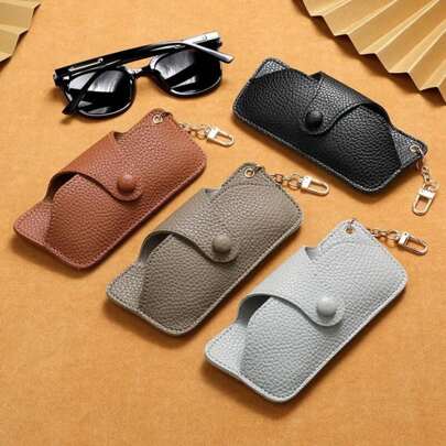 1pc Snap Button Glasses Bag - Portable PU Leather Fashion Glasses And Reading Glasses Pouch With Clip(4 Colors For Choose) Glasses Accessories For Women