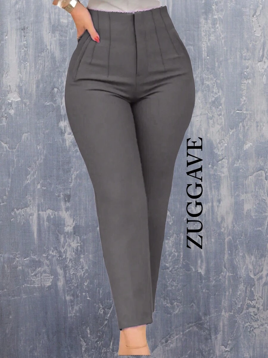 Pantalon de vestir de pinzas de dama strech - Gris - Ver 1