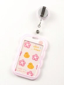 Süßer Cartoon rosa Blume einziehbarer Badge Aufroller mit Zugangskarte, Krankenhausausweis Länge 50cm, Foto ID Abdeckung, Ausweishalter, Kartenetui, Geschäftskartenhalter, Kreditkartenhalter, Ausweishalter, Damen