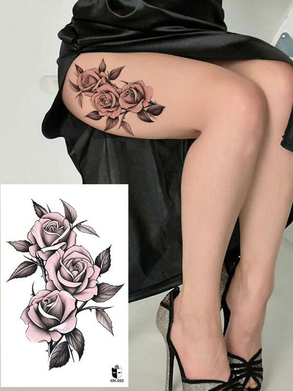 STARTTOOS ملصق وشم مؤقت بتصميم زهر وردي وردي للذراع أو الصدر أو البطن أو الظهر تاتو تاتو ابيض ملصق ووشمشم وشم ملصق وشم وشم