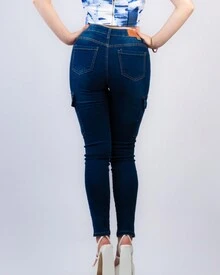 Pantalones cargo con bolsillo mezclilla skinny alta calidad - Azul lavado oscuro - Ver 5